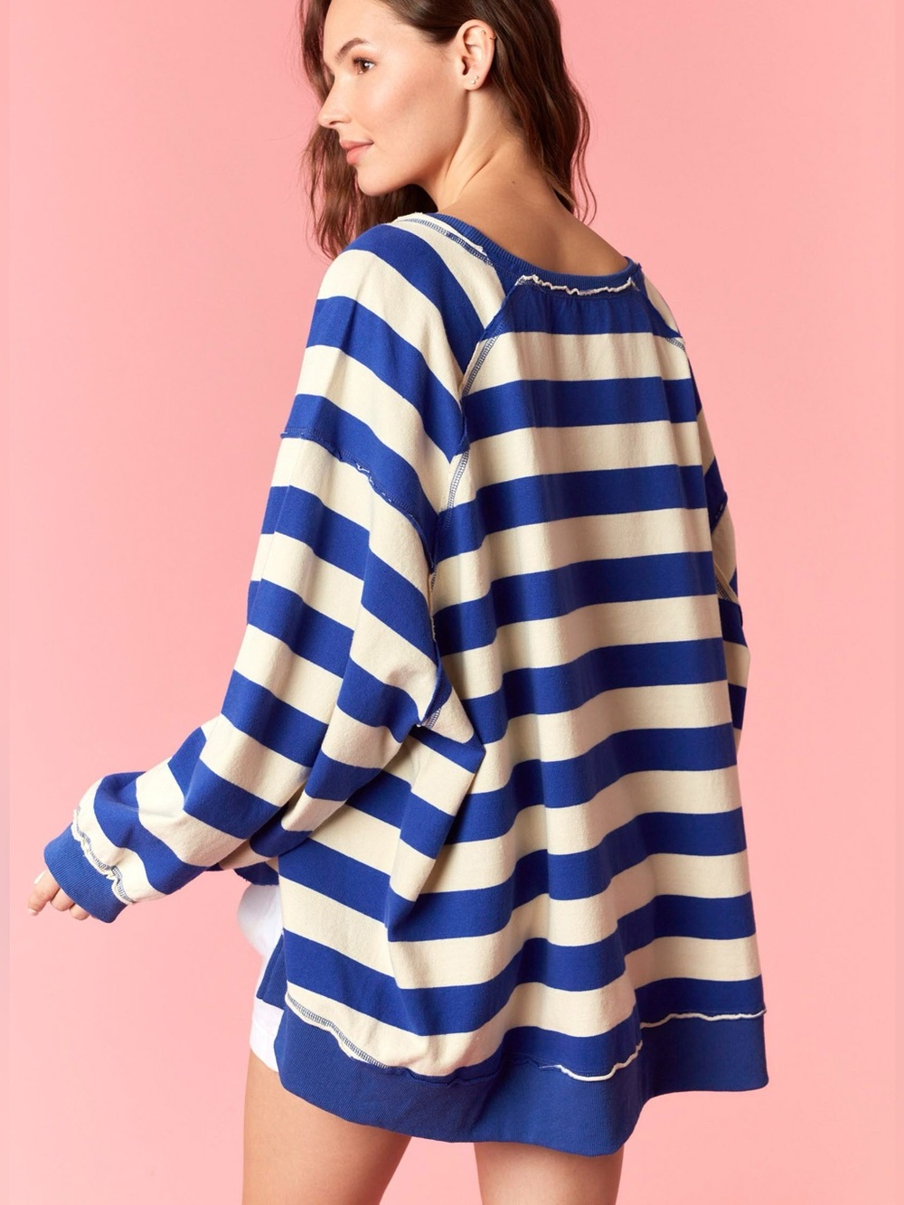 Sloughy Comfortable Fit Blue and Ivory Striped Sweatshirt
